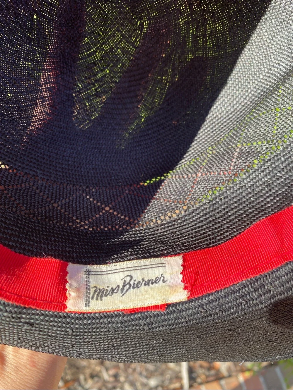 Vintage Miss Bierner Black Wide-Brim Dress Hat with Floral & Feather Accent